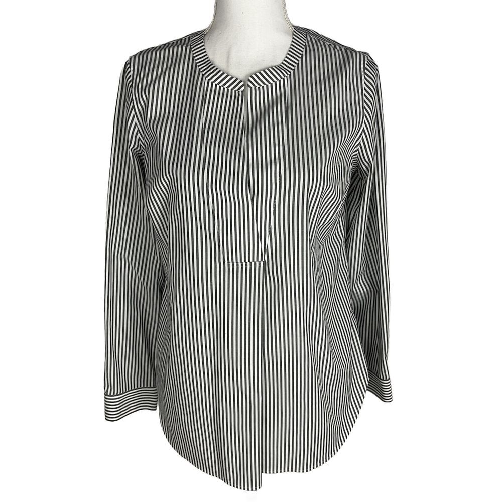 Talbots Non Iron Shirt Womens Size S Gray Striped Shirt Cotton Blend Long Sleeve